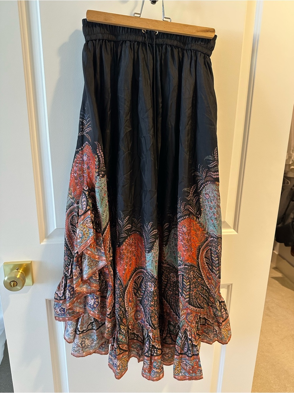 Zimmermann Black Skirt with Orange & Teal Paisley Border